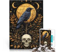 2000 Pieces Jigsaws Puzzles Mystical Raven and Skull under Golden Moon Suitable for ages 14 and up with completely interconnected pieces of random shape Fun activities at home, birthday gifts。