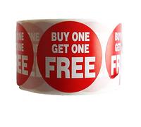 2000 Printed 'Buy One Get One Free' BOGOF Removable Retail Labels Stickers 45mm Diameter Red Circle Easy Peel Self Adhesive Shop Display For Pricing Tagging Gun