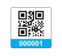 2000 Serialised QR Code Asset Tag Labels Custom Stickers- Light Blue 40mm x 40mm Permanent Vinyl Labels