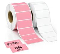 2000 Sticky Labels on a Roll 60 x 30mm, Pink and White Self Adhesive Blank Address Labels to Write On, Label Stickers for Fridge & Freezer Food Storage, Kitchen Spice Jars, Crafts & Schools