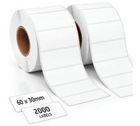 2000 Sticky Labels on a Roll 60 x 30mm, White Self Adhesive Blank Address Labels to Write On, Label Stickers for Food Storage, Spice Jars, Freezer, Printing FBA Inventory Barcodes