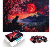 2000 teenager Pieces Jigsaw Puzzle Black Cat Under Red Moon Denkspiel Einzigartige Geburtstags- und Geschenkideen70x100cm