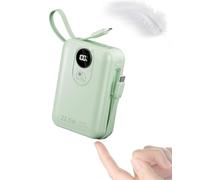 20000 mAh Power Bank with Integrated Cable: 22.5 W Fast Charging External Battery for Mobile Phone, USB C (Input & Output) Battery Pack, Power Bank with 4 Outputs and 2 Inputs Green