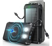 20000 mAh Solar Power Bank for Magsafe, PD 22.5 W USB C Power Bank Quick Charging with 2 Integrated Cables, 10 W Wireless Charger, LED Light Indicators, Torch, External Mobile Phone Batteries for