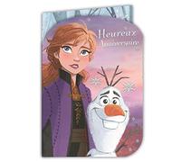200003 Birthday Card with Stickers Disney Frozen 2 Elsa Princess Anna Mountain Kristoff Reindeer Sven Snowman Olaf with Purple Envelope 12 x 17.5 cm
