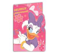 200004!DAISY! Birthday Card with Stickers Disney Junior Daisy Duck Minnie Mouse Cat Figaro Bird Canary Frankie - with Purple Pink Envelope 12 x 17.5 cm