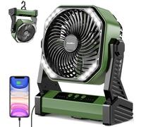 20000mAh Battery Powered Camping Fan, 58Hrs Rechargeable Portable Fan, 400LM Light, 360° Hook, Whisper Quiet Battery Operated Fan for Outdoor Car Travel Gear Essentials Power Outages Co-brand AMACOOL