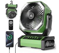 20000mAh Camping Fan with LED Light, Auto-Oscillating Desk Fan with Remote & Hook, Rechargeable Battery Operated Tent Fan, 4 Speeds 4 Timers USB Fan for Camping Jobsite Hurricane Emergency-Army Green