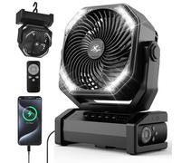 20000mAh Camping Fan with LED Light, Auto-Oscillating Desk Fan with Remote & Hook, Rechargeable Battery Operated Tent Fan, 4 Speeds 4 Timers USB Fan for Camping Jobsite Hurricane Emergency-Black