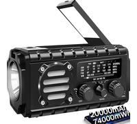 20000mah Hand Crank Emergency Radio, SW/NOAA/AM/FM Weather Radio, Solar Powered Hand Crank Charger with Big Battery Powered, Portable, Cellphone Charge, SOS, Flashlight for Emergency/Home (Black)