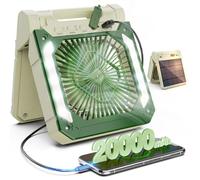 20000mAh Portable Fan Rechargeable with Solar Panel 2-in-1, 3 Speeds Cordless Battery Powered Fan with Led Lantern,Timer, Quiet USB-C Table Fan for Travel Tent Hurricane Office Home Bedroom (Beige)
