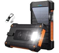 20000mAh Solar Power Bank, Dual USB 2 A Fast Charger, Rugged Outdoor Battery Pack with LED Flashlight & Compass, Backup Charger for Mobile Phone & Tablet