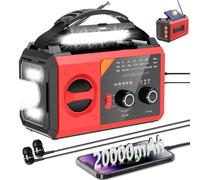 20000mAh Weather Radio with Wireless Speaker, 74000mWh NOAA AM FM Hand Crank Solar Radio with Flashlight Mobile Phone Charger Compass SOS Reading Lamp for Camping and Survival (Dark Red)