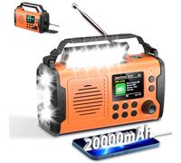 20000mAh Wind Up Radio with Bluetooth, DAB/FM Solar & Hand Crank Power Radio, Flashlight & Reading Light, USB Mobile Phone Charger, SOS Alarm, Portable Emergency Radio for Camping and Outdoor Use