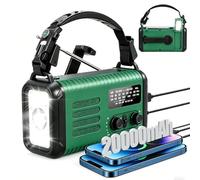 20000mAh Wind Up Solar Radio, Surv. Hand Crank Dynamo, AM/FM Emerg Weather | Self Powered Radios, Smart Phone USB Charger, SOS, flashlight, reading lamp, headphone jack, for home & outdoor camping.