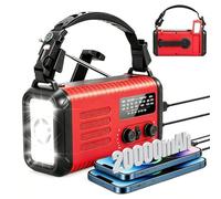 20000mAh Wind Up Solar Radio, Surv. Hand Crank Dynamo, AM/FM Emerg Weather | Self Powered Radios, Smart Phone USB Charger, SOS, flashlight, reading lamp, headphone jack, for home & outdoor camping.
