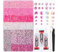 20000Pcs Pink Rhinestones for Bedazzling with 3Pcs B7000 Jewelry Glue, Resin Rhinestones for Crafting Crafts，Bedazzler Kit Flatback Gems for Clothing Shoes Tumblers Nail Art