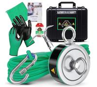 2000LB Pull Force, Magnet Fishing Kit | Complete Double Sided Fishing Magnetic Kit with Case | Includes Strong Neodymium N52 Magnet, Durable 65ft Rope, Carabiner, Gloves, Grappling Hook & Carry Case