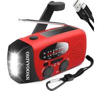 2000mAh SOS Alarm Emergency AM FM Weather Radio, 3LED Type-C Hand Crank Solar Battery Operated Portable Wind Up Radio Flashlight, Cell Phone Charger Survival Kit (Red)