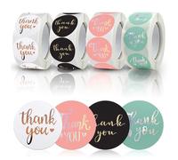 2000PCS 4 Rolls Thank You Stickers, 1 Inch Thank You Label Stickers Tags Self Adhesive Round Paper Small Business Sticker for Party Gifts Baking Packaging