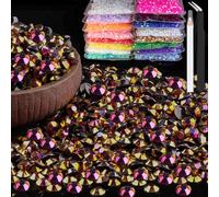 2000pcs 6mm Resin Rhinestones Bulk, Gold Rose AB Flatback Round Jelly Rhinestones Non Hotfix Crystal Gems Large Quantity Wholesale for DIY Crafts Clothes Bottles Face Makeup Manicure