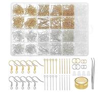 2000Pcs Earring Making Kit, Hypoallergenic Earring Findings Earring Making Supplies Include Gold/Silver Earring Backs, Earring Findings,Earring Pins Jump Rings Earring Hooks for DIY Jewelry Making
