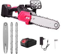 2000W 12 Inch Electric Chainsaw with 3000mAh Battery and Charger, 21V Cordless Electric Chainsaws, Powerful 4500rpm Battery Chainsaw with 2 Chains, Quick and Easy Chain Saw for Tree Pruning