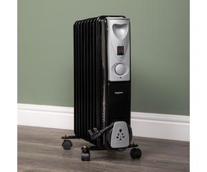 2000w 2kw 9 Fin Slimline Black Oil Filled Radiator Heater Adjustable Thermostat