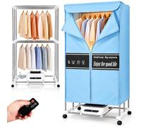 2000W Electric Clothes Dryer, Heated Airer with Remote, Timer & Cover | 2000W Fast Drying, 30-240Min Timer, Single/Double Layer, Foldable with Wheels, Remote, Holds Up to 20KG for Indoor Apartments