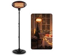 2000W Electric Infrared Patio Heater-Outdoor Freestanding Garden Heater with Adjustable Height, 3 Heat Levels, IPX4 Weatherproof, Instant Heat for Balcony, Terrace, Gazebo & BBQ Nights-Black Finish