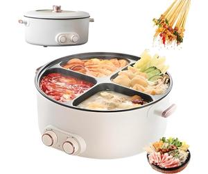 2000W Electric Pots 4 Compartment, 6L Multi-Functional Household Hot Pot, Independent Temperature Control on Both Sides, Four Grid Electric Chafing Dish Stew Pot Cooker for Home Dormitory