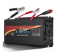 2000W Power Inverter 12V to 240V - Car Van DC to AC Converter with UK Sockets, LED Display & USB Ports for Camping, Road Trips & Outdoor Work (Black 2 3-Pin Sockets+2 USB Ports)