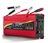 2000W Power Inverter 12V to 240V - Car Van DC to AC Converter with UK Sockets, LED Display & USB Ports for Camping, Road Trips & Outdoor Work (Red 1 3-Pin Sockets+2 USB Ports)