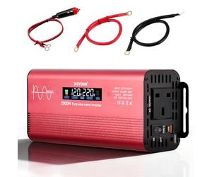 2000W Pure Sine Wave Inverter,Power Inverter 12V to 240V with UK Socket 2 USB，Aluminum Car Power Inverter with LED Display & 8-tier Safety Protection for Travel, Camping