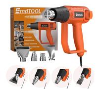 2000W Variable Temperature Control Temperature Gun 60℃- 600℃, Corded Heat Gun with 4 Nozzles Handheld 2000W Pure Copper Motor, 1.5s Fast Heating, Overload Protection, Orange