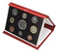 2002 United Kingdom 9 Coin Proof Set Complete with Red Leather Deluxe Case and Certificate of Authenticity