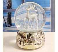 20040 Stag Silver Embossed Silver Base Large Snow Globe with Music Box