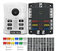 200A 6 Way Blade Fuse Block, 6 Circuits Boat Fuse Box Panel with Dual Positive Power Inputs and Negative Bus, Standard ATC/ATO Holder with LED Indicator, for 12V/24V Car Truck Marine