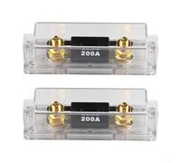 200A Inline Fuse Kit with 2 Heavy-Duty Gold-Plated Holders for 12V/24V/48V Automotive and Solar Applications, Transparent Status View, 123 x 37 x 37 mm