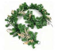 200cm Christmas Garland Decorated with Silver and Champagne Gold Berries, Eucalyptus Leaves, Pine Needles, Grapevine - Fireplace Door Room Wall Home Hanging Xmas Decorations