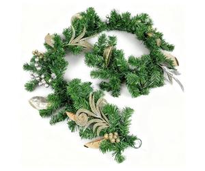 200cm Christmas Garland Decorated with Silver and Champagne Gold Berries, Eucalyptus Leaves, Pine Needles, Grapevine - Fireplace Door Room Wall Home Hanging Xmas Decorations