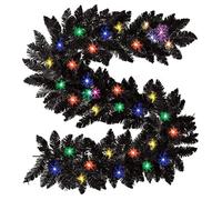 200cm Imperial Pine Pre-Lit Black Garland with 50 Multicolour LEDs and 160 Tips Christmas Holiday Xmas Home Office Fireplaces Stairs Decoration