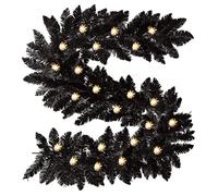 200cm Imperial Pine Pre-Lit Black Garland with 50 Warm White LEDs and 160 Tips Christmas Holiday Xmas Home Office Fireplaces Stairs Decoration