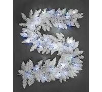 200cm Imperial Pine Pre-Lit White Garland with 50 Cool White LEDs and 160 Tips Christmas Holiday Xmas Home Office Fireplaces Stairs Decoration