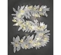 200cm Imperial Pine Pre-Lit White Garland with 50 Warm White LEDs and 160 Tips Christmas Holiday Xmas Home Office Fireplaces Stairs Decoration