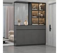 200cm Privacy Room Divider - Opaque Tempered Glass & Wooden Wall Partition with Storage - Ideal for Entryways Studies & More (D: 140cm)