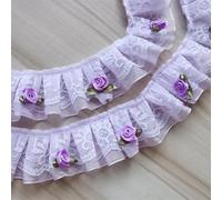 200CM Purple Rose Flower Pleated Organza Lace Edge Gathered Mesh Trim Ribbon 4 cm Width Vintage Edging Trimmings Fabric Embroidered Applique Sewing Craft Wedding Bridal Dress Embellishment DIY Decor