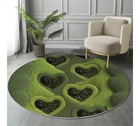200Cm Round Area Rug,Heart On Grass Floor Rug, Machine Washable Romantic Themed Art Carpet Floor Mat,Non Slip Soft Circle Carpet For Bedroom Living Room Home Decor,Sage Green