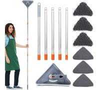 200CM Wall Cleaning Mop with Long Handle, 360 ° Rotating Dry and Wet Triangle Ceiling Cleaner Tool Duster with 3 Replacement Microfiber Pads and 3 Chenille Pads for Floor Ceiling Window Wall