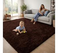 (200cm x 290cm OR 6ft 7" x 9ft 6"- Large Area Rug, Brown- Shaggy Rugs) Modern Living Room Rugs Shaggy Fluffy Bedroom Soft Carpets Runner Indoor Outdoor Rug Floor Mats
